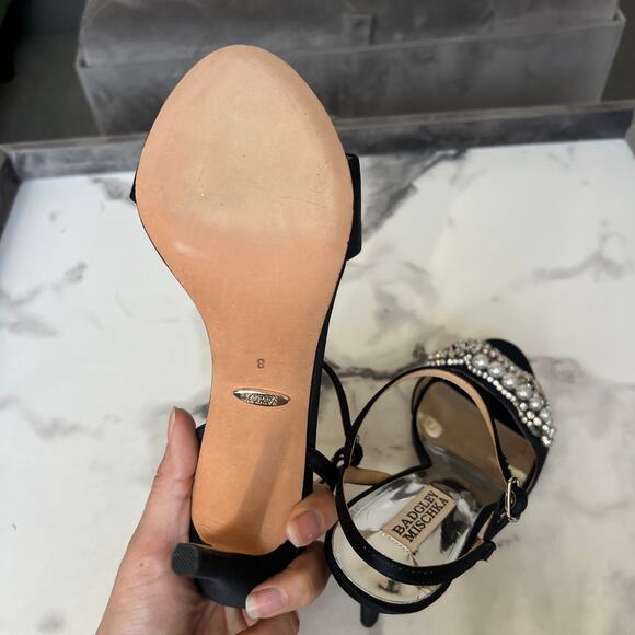 NEW Badgley Mischka Odelia Black Embellished Sandal Heel Size 8 - Picture 9 of 10